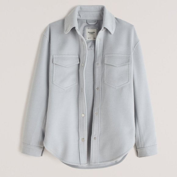 Abercrombie & Fitch Jackets & Blazers - Abercrombie & Fitch Women's Light Blue Gray Cozy Shacket Snap Button Size M